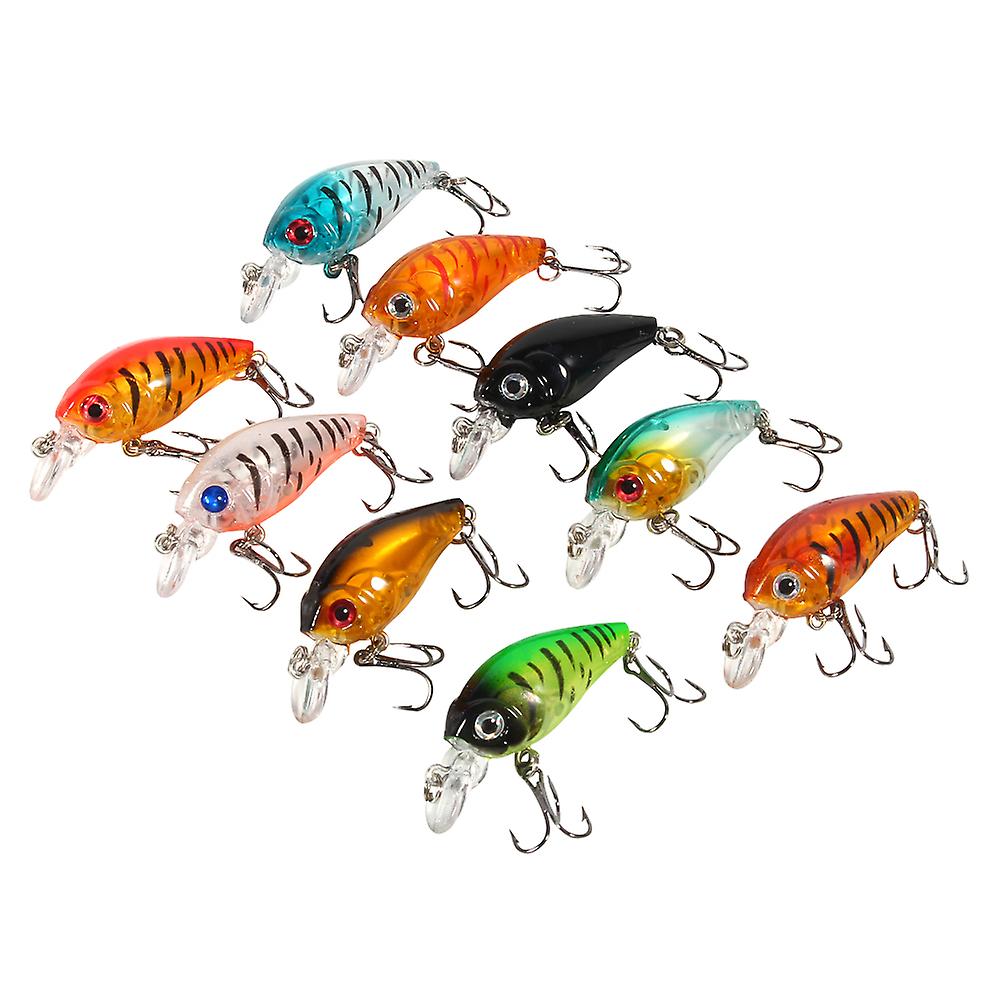 9pcs/bag Plastic Fishing Lures Hook Bass Small Fat Crankbait Tackle 4.5cm/4g