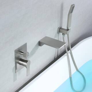 Nestfair Single-Handle Wall Mount Roman Tub Faucet with Hand Shower in Brushed Nickel SMD8020N