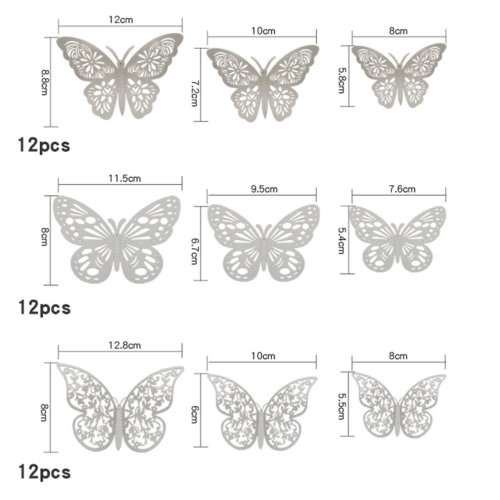 12pcs/set 3d Butterfly Wall Stickers Removable Mural Stickers Diy Art Wall Decals Decor With Glue For Bedroom Wedding Party--silver