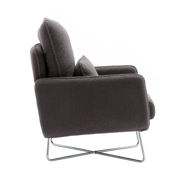 Modern Comfy Leisure Accent Chair， Teddy Short Plush Particle Velvet Armchair with Lumbar Pillow for Living Room， Office