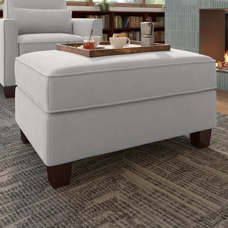 Flare Light Gray Microsuede Storage Ottoman - Bush Furniture