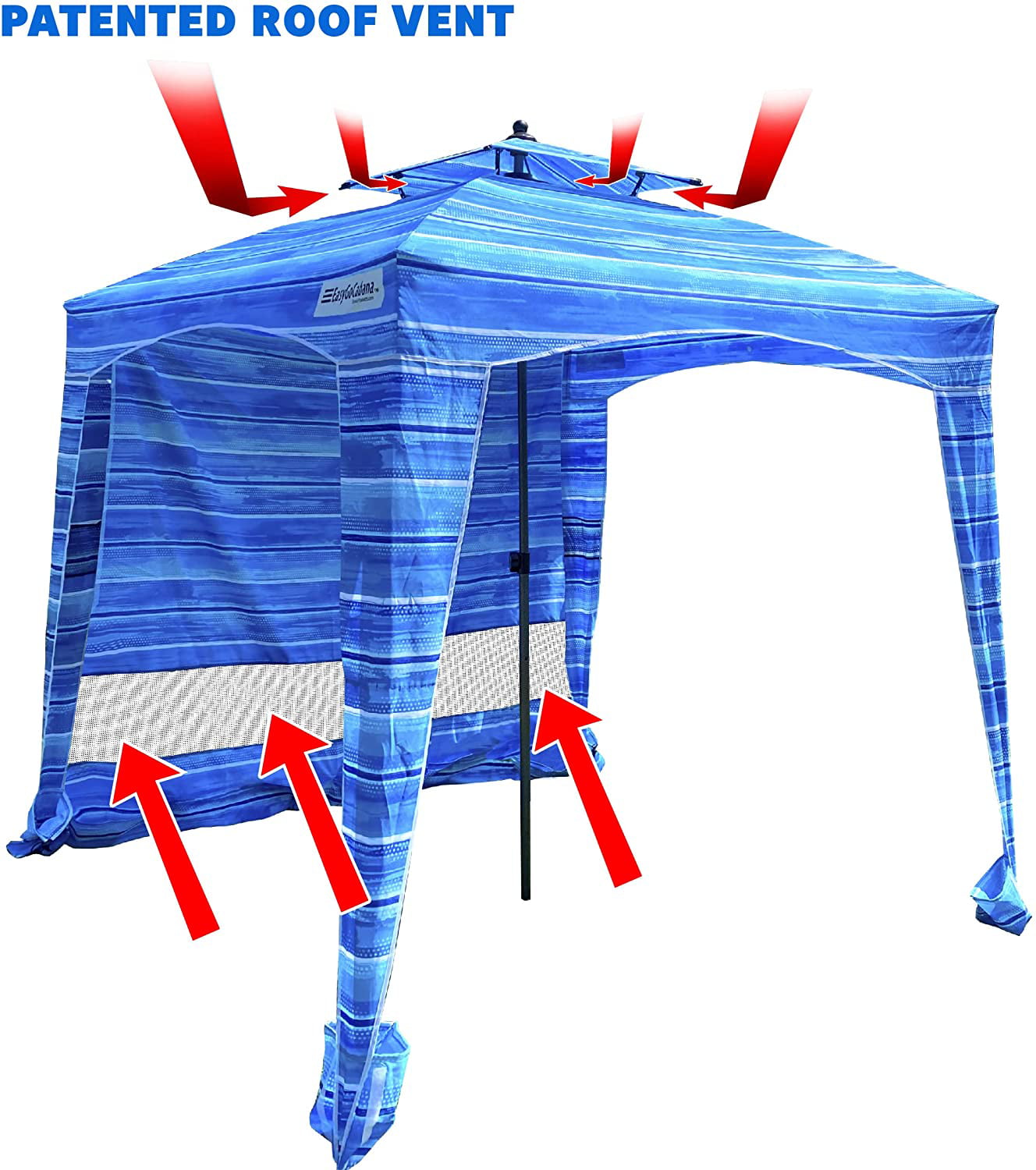 Beach Cabana Canopy Shelter – Sun Shade Tent – 6’ X 6’ - UPF 50+ - Waterproof - Easy Setup – 2 Layer Wind Vent Umbrella – 6 Ft X 6 Ft – Bonus sidewall – 2 to 4 People - Beach Blue