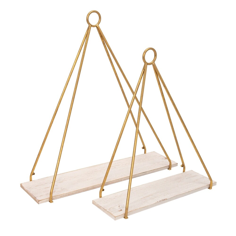 Set of 2 White and Gold Triangle Decorative Wall Shelves 24\