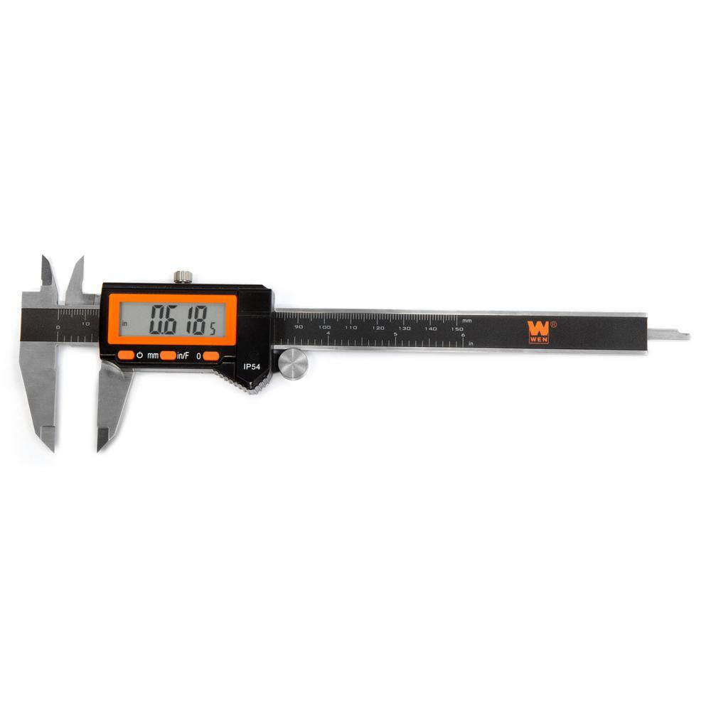 WEN 6.1 in. Electronic Stainless-Steel Water-Resistant Digital Caliper with LCD Readout and Storage Case IP54 Rated 10764