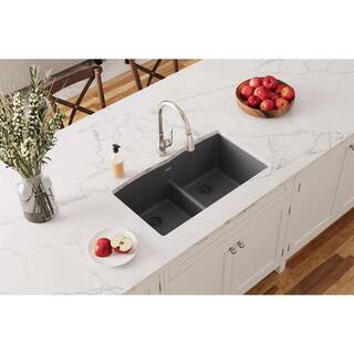 Elkay Quartz Classic Dusk Gray Quartz 33 in. Equal Double Bowl Undermount Kitchen Sink with Aqua Divide ELGDULB3322GY0