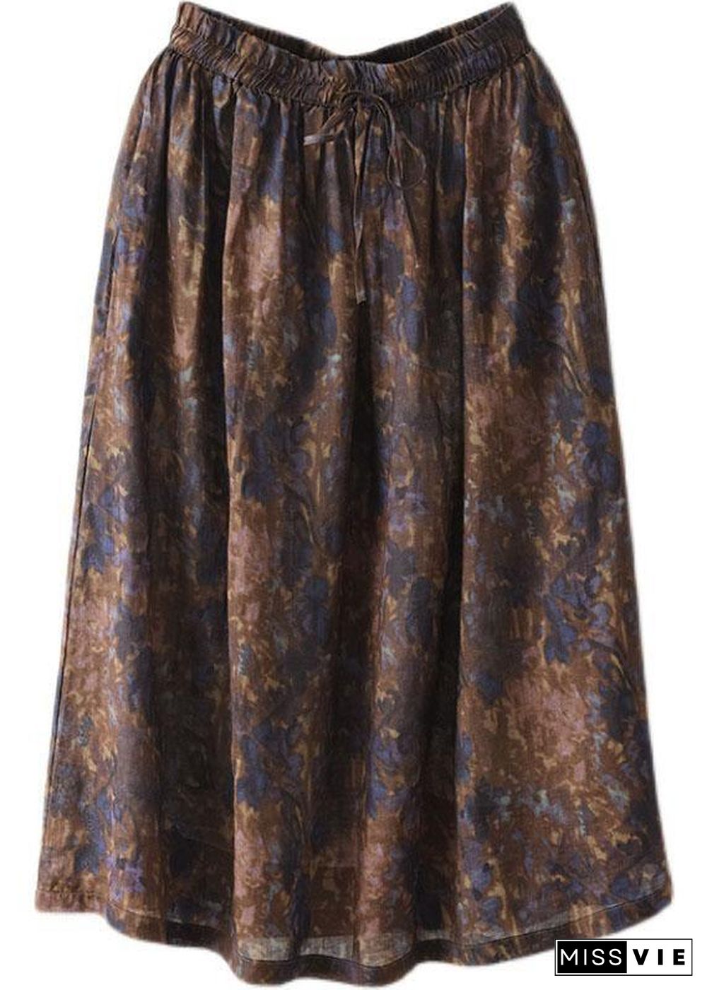 Chic Khaki Print Patchwork A Line Skirt Linen Fall