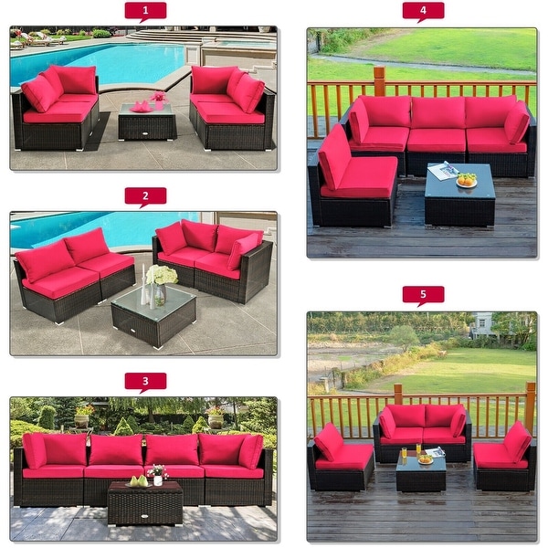 5Pcs Cushioned Patio Rattan Furniture Set