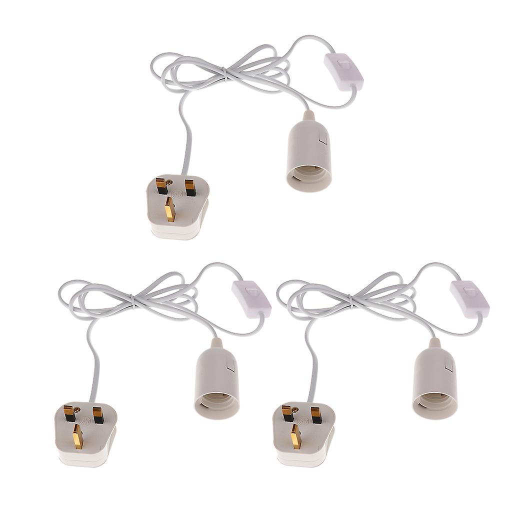 3pcs White E27 Screw Plug Household On/off Uk Pendant Light Lamp Bulb Holder