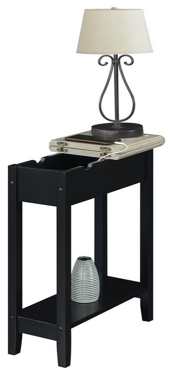 American Heritage Flip Top End Table with Charging Station in Black Wood Finish   Transitional   Side Tables And End Tables   by Homesquare  Houzz