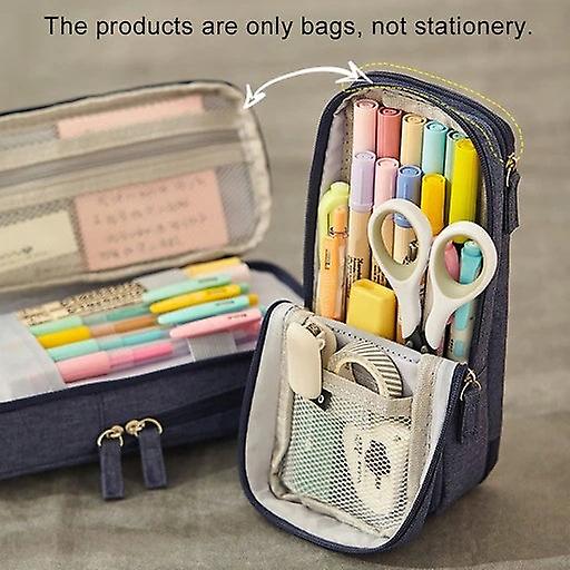 Standing Canvas Pencil Case Pouch (Blue)