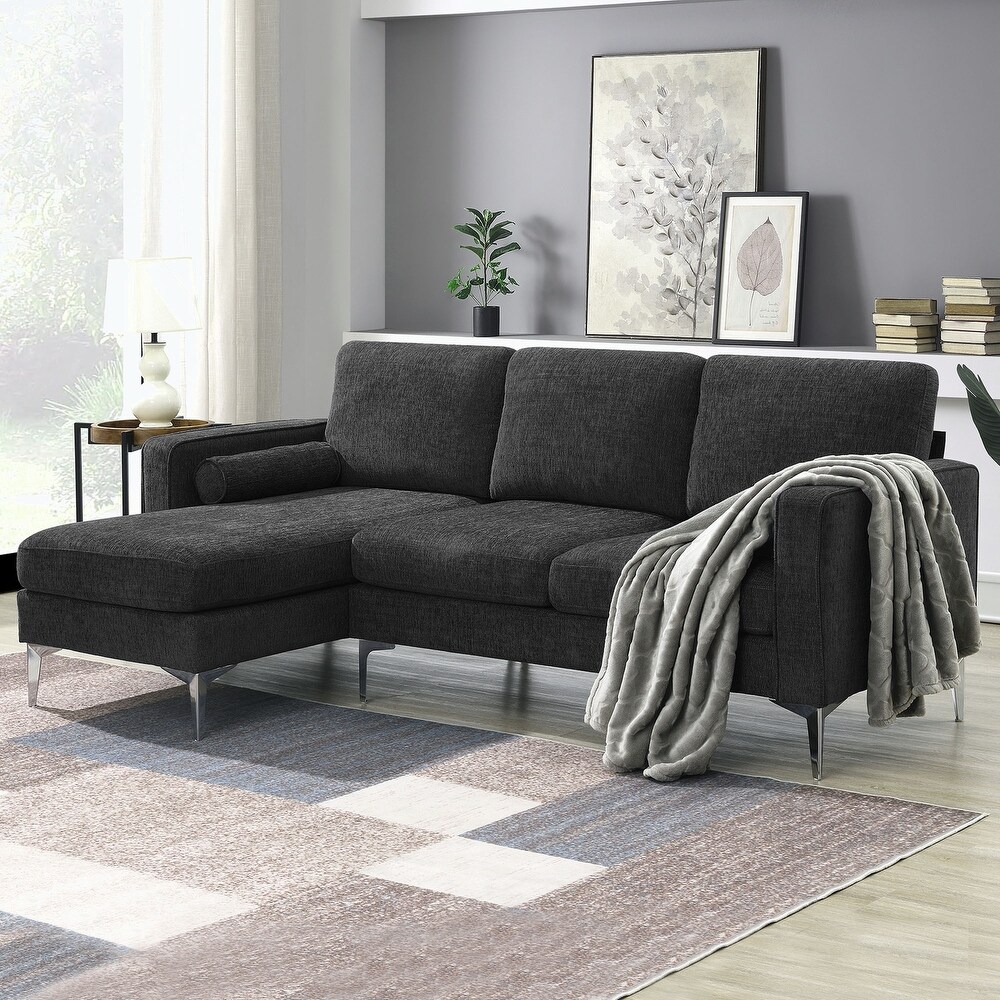 Fabric Sectional Sofa with Reversible Chaise  2 Pillows