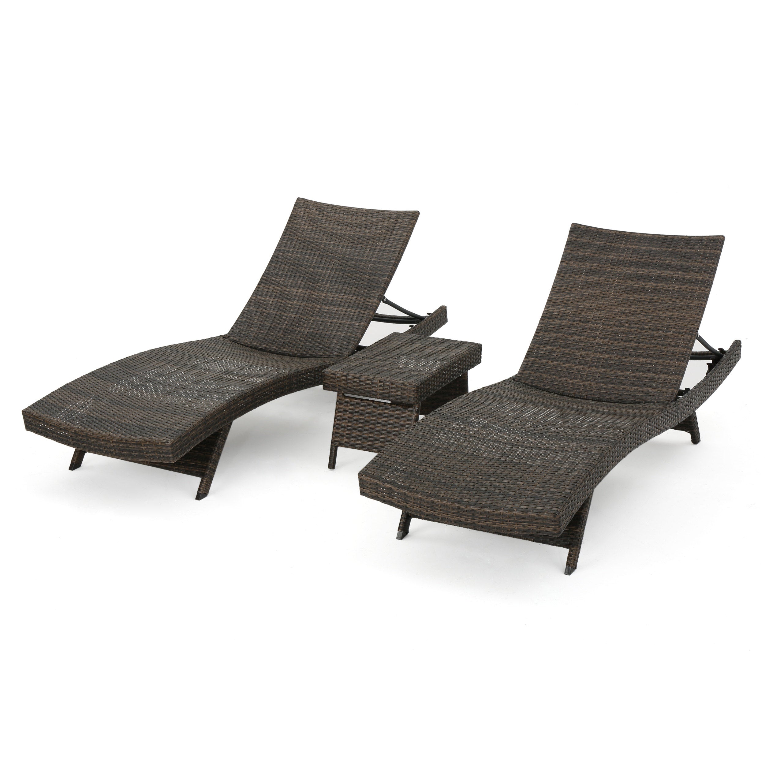 Samulle Outdoor 3 Piece Mixed Mocha Wicker Armless Chaise Lounge and Table Set