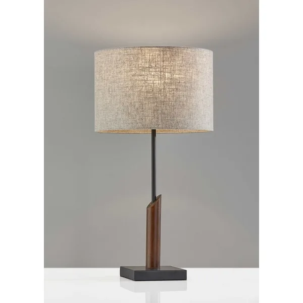 Sculptural Wood Black Metal Table Lamp - 12 x 12 x 22.5