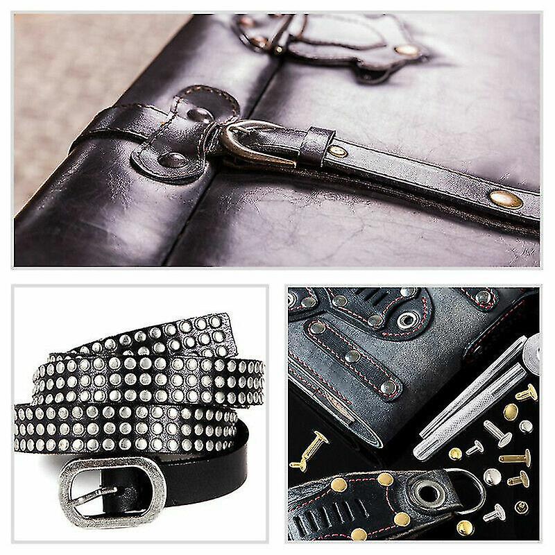 Leather Rivets Double Cap Metal Studs Fixing Tool and Hole Plier Kit.(silver+gold)(360pcs)