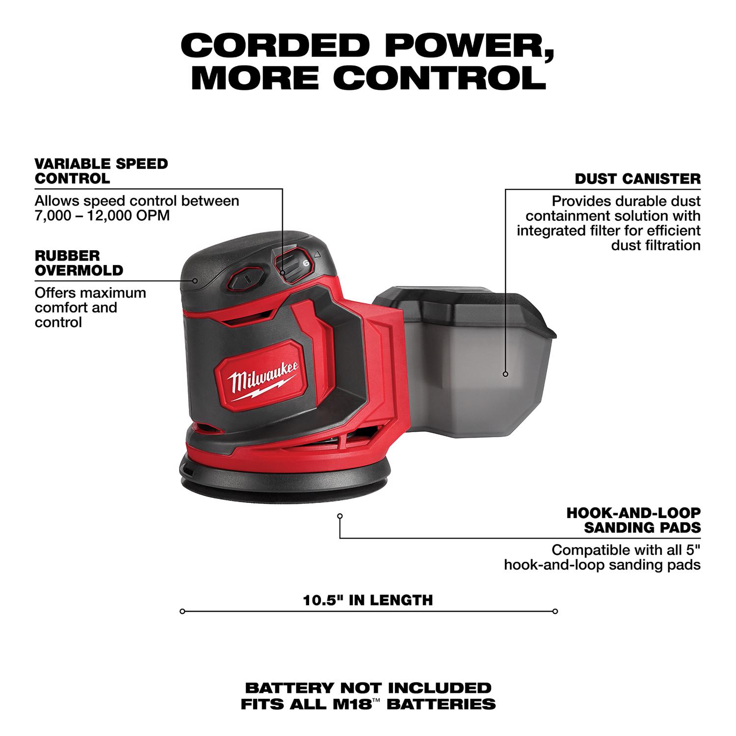 MW M18 18 V Cordless 5 in. Random Orbit Sander Tool Only