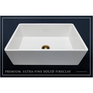 Fossil Blu Luxury White Solid Fireclay 33 in. Single Bowl Farmhouse Apron Kitchen Sink with Matte Gold Accs and Flat Front WHS1002BB