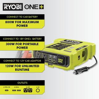 RYOBI ONE+ 18V 800-Watt Max 12V Automotive Power Inverter with Dual USB Ports RYi8030A