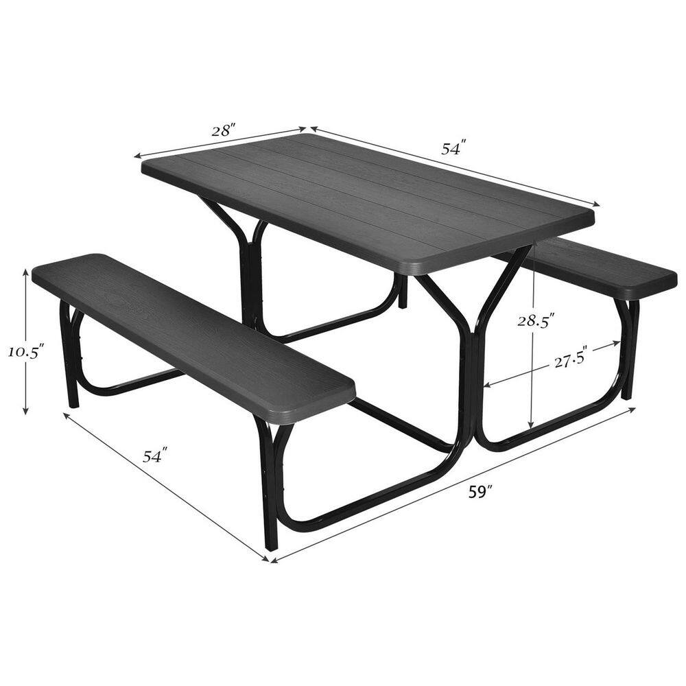 Alpulon Black All-Weather Metal Outdoor Picnic Table Bench Set with Metal Base Wood ZMWV521-B