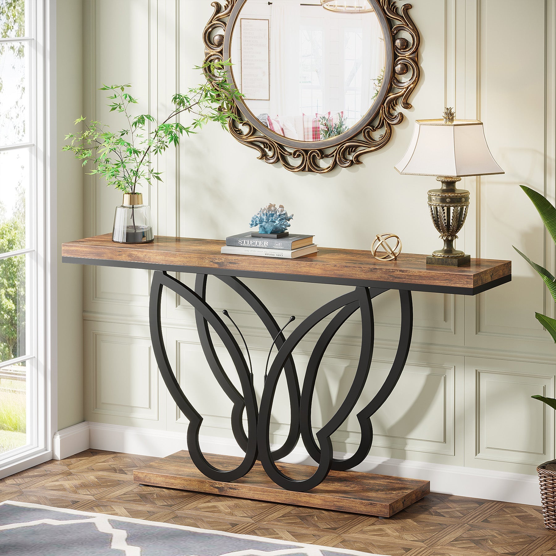 55-Inch Console Table Sofa Table with Butterfly Metal Frame