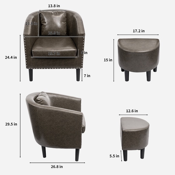 Modern Accent Chair with Ottoman Set， PU Leather Upholstered Club Round Arms Chair