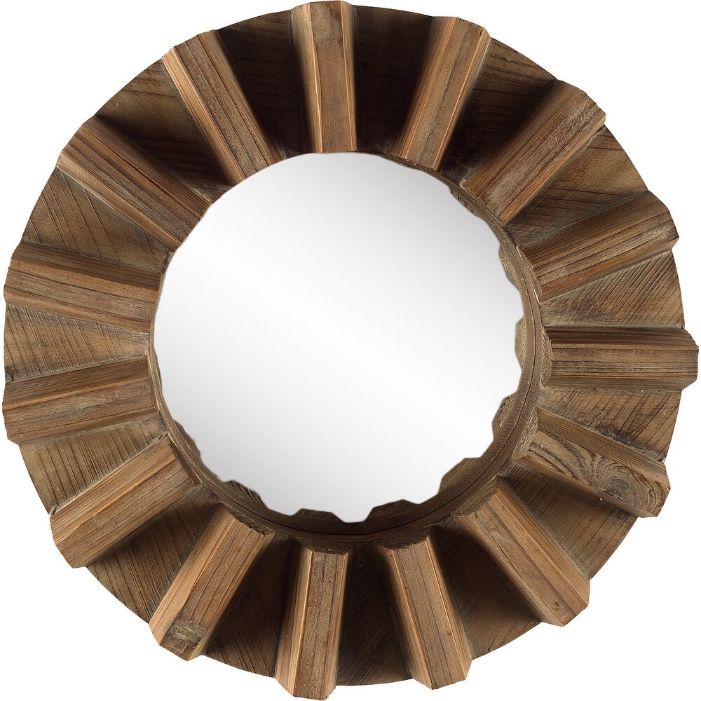 Sprocket Brown Solid Wood Cog Frame Round Mirror   17\