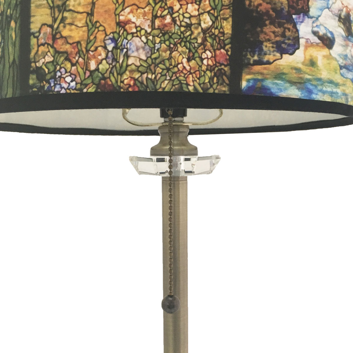 Royal Designs 28" Crystal and Antique Brass Buffet Lamp with Four Seasons Stained Glass Design Hard Back Lamp Shade, Set of 2