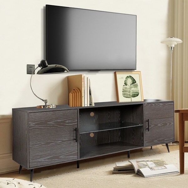 Media TV Stand and Entertainment Center for up to 65 inch TV with Adjustable Glass Shelf