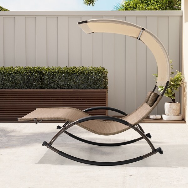 Outdoor Double Chaise Lounge Chair Rocking Lounger with Sunshade Canopy