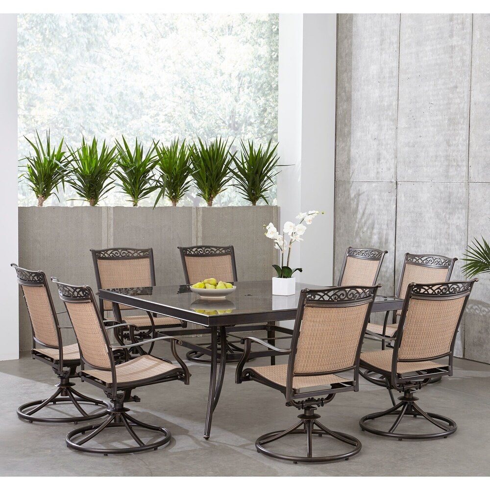 Hanover Fontana 9 Piece Dining Set with Eight Swivel Rockers and a 60 In. Square Dining Table
