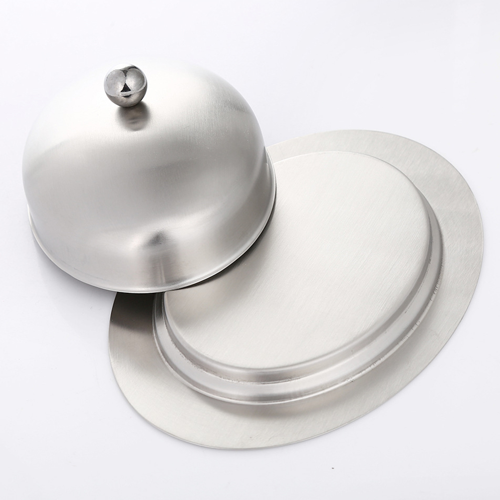 Stainless Steel Butter Dish Plate Oval Serving Tray with Lid Kitchen Cream Holder