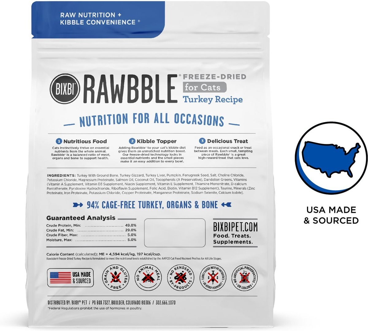 BIXBI RAWBBLE Turkey Recipe Grain-Free Freeze-Dried Cat Food