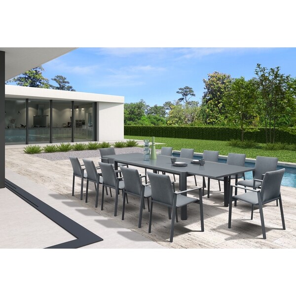 Vicari Dark Grey 13Piece Aluminum Outdoor Dining Set with Sling Set in Midnight Grey