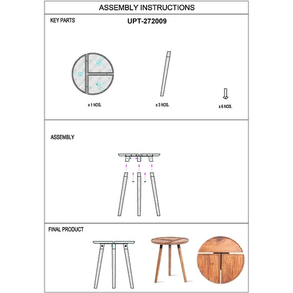 18 Inch Round Acacia Wood Side Accent End Table with 3 Tabletop Sections， Warm Brown