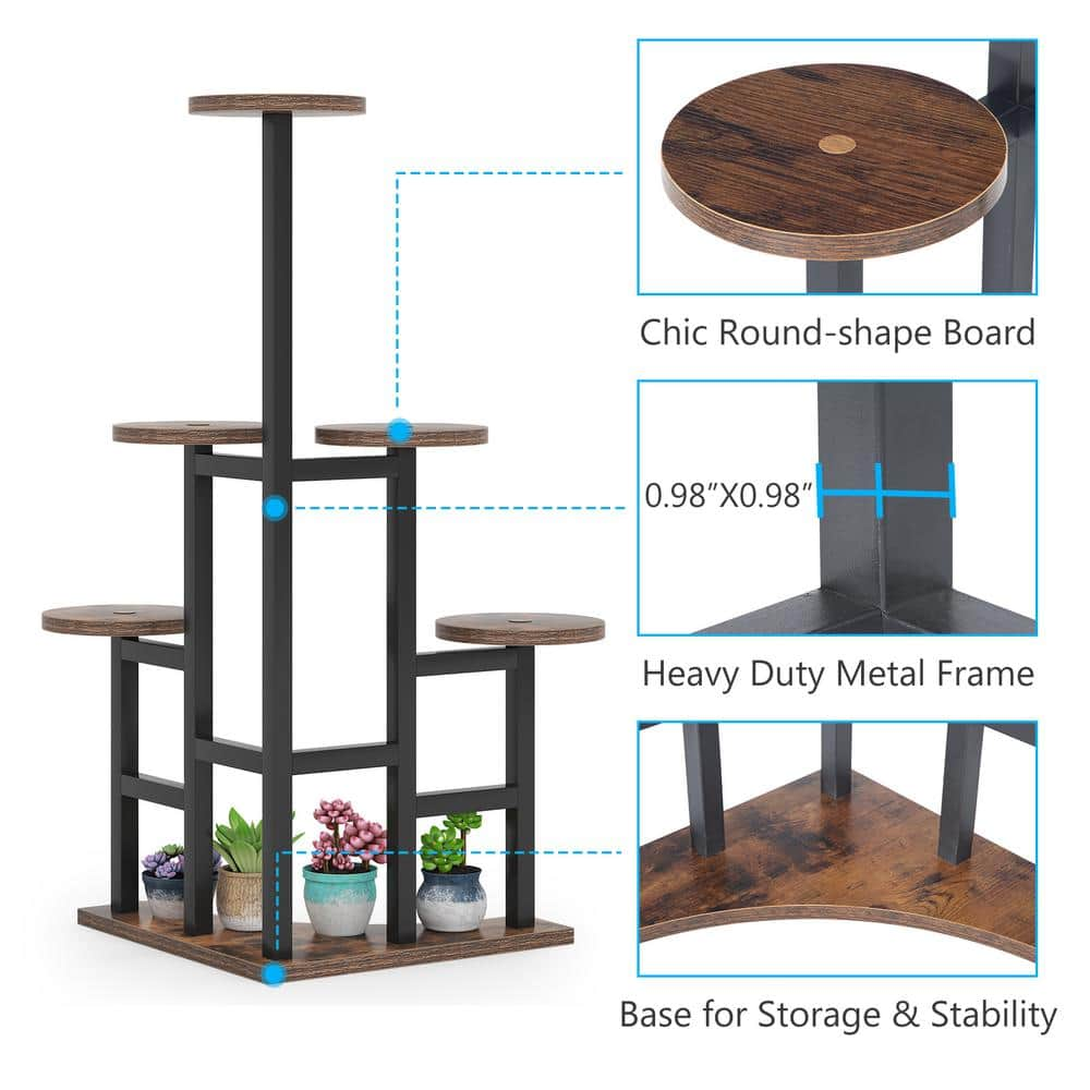 BYBLIGHT Wellston 43.7 in. Rustic Brown Round Wood Corner Plant Stand Indoor， 6 Tier Plant Shelf Flower Stand Tall Potted Plant BB-ZHS007XF