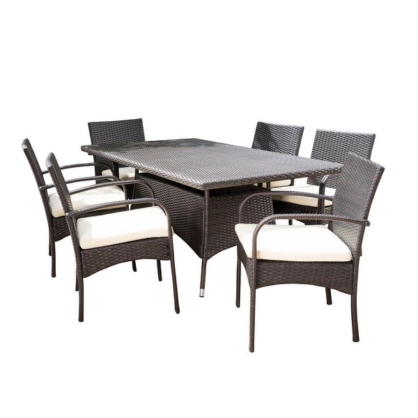 Rudolph Outdoor 7piece Wicker Dining Set with Cushions by Christopher Knight Home