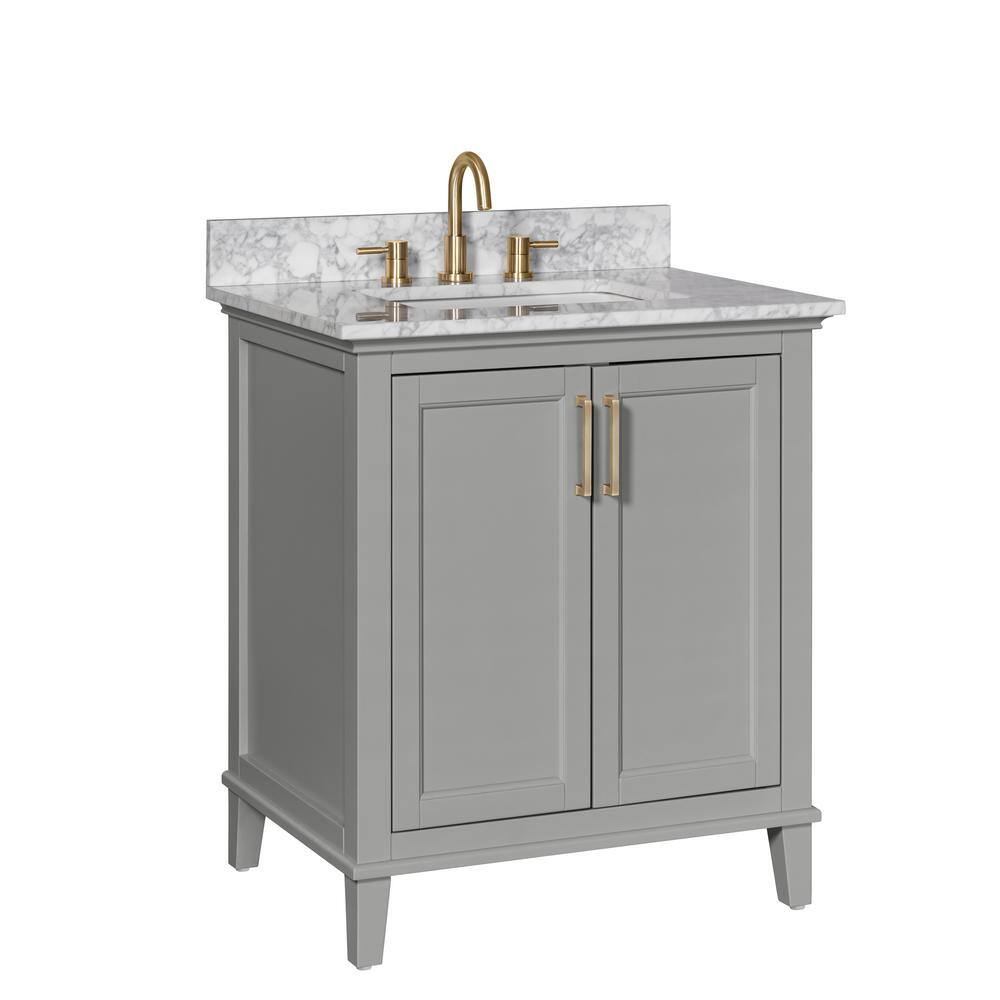 Home Decorators Collection Grayson 31 in. W x 22 in. D x 35 in. H Vanity in Storm Grey with White Marble Vanity Top 20305-VS31C-ST