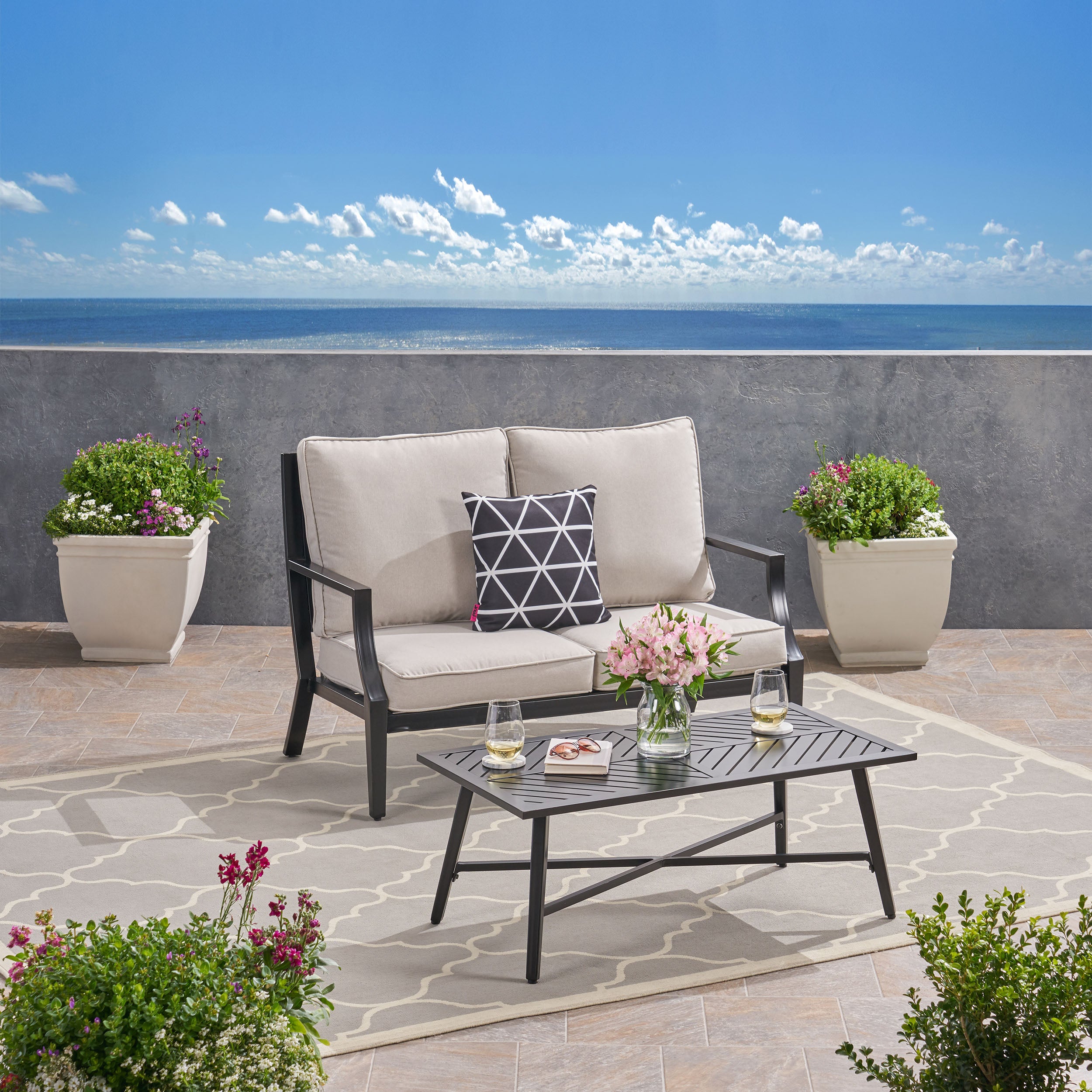 Carlson Diego Outdoor Aluminum Loveseat and Coffee Table Set