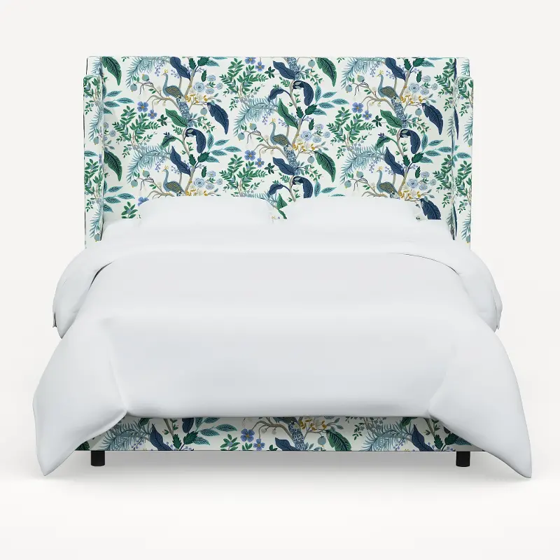 Rifle Paper Co Hawthorne Blue Peacock Twin Wingback Bed