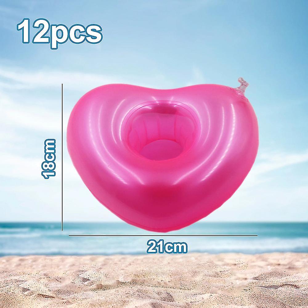 12 Pcs Inflatable Drink Holder Float Drink Cup Holder Heart Shaped For Summer Swimming Pool