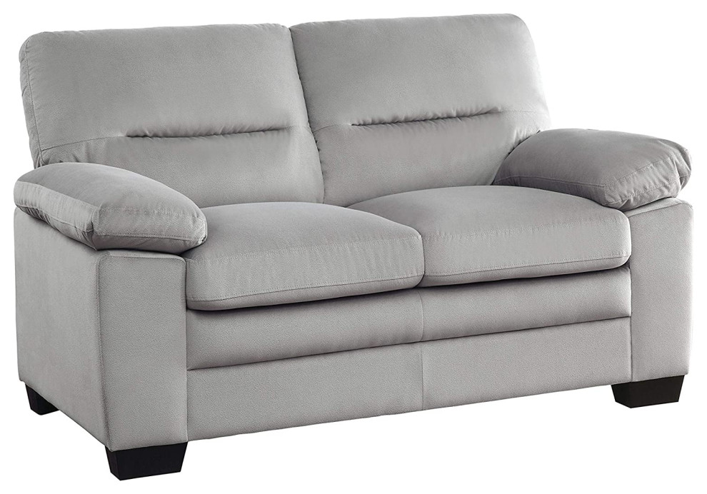 Comfortable Loveseat  Slightly Channel Tufted Back  ampOverstuffed Arms  Gray   Transitional   Loveseats   by Decor Love  Houzz