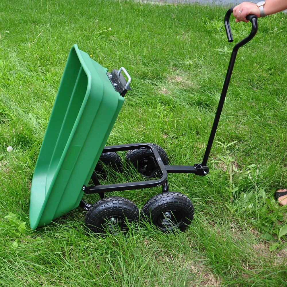 Green Folding Wagon Poly Garden Dump Cart  300 Pound Capacity