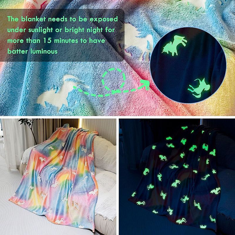 Glow In The Dark Throw Blanket， Unicorn Blanket For Girls， Luminous Kids Blanket，