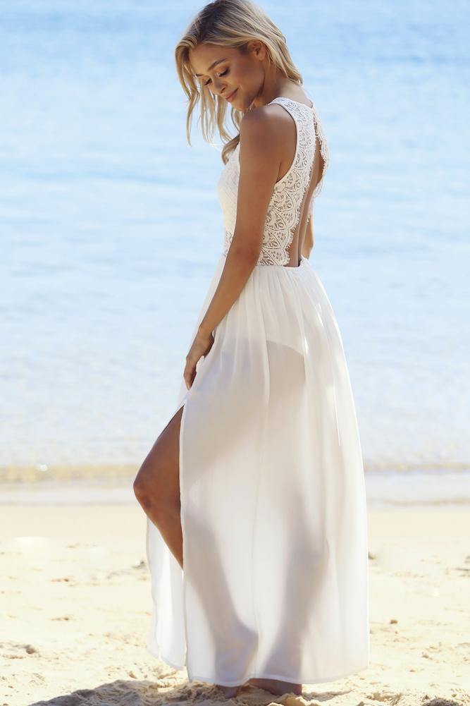 On And Off Maxi Dress White