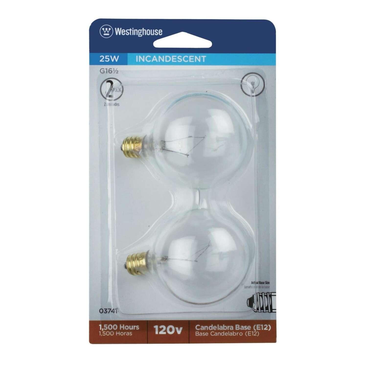 Westinghouse 25 W G16.5 Globe Incandescent Bulb E12 (Candelabra) Warm White 2 pk