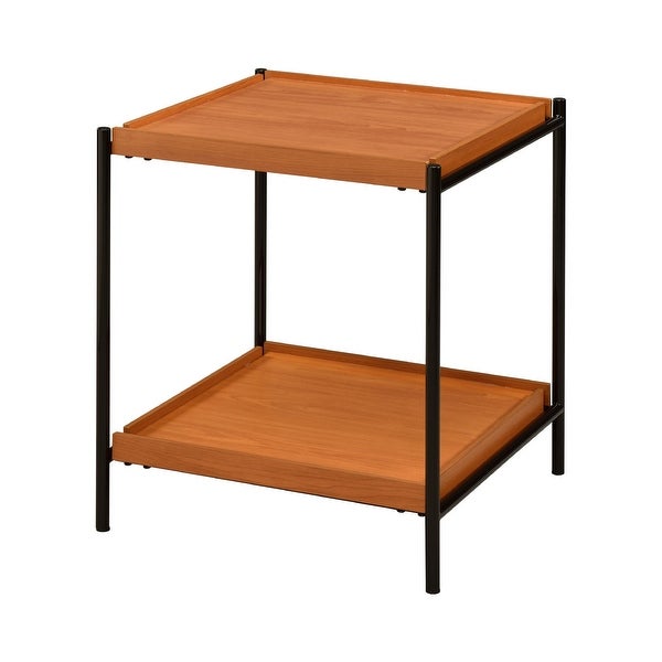 Wooden End Table with Metal Frame in Honey Oak and Black