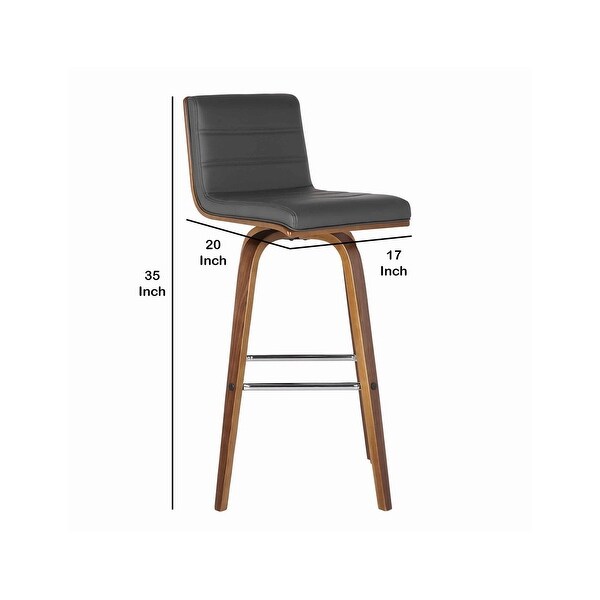 26 Inch Faux Leather Counter Height Barstool with Wooden Support， Gray - 35 H x 17 W x 20 L