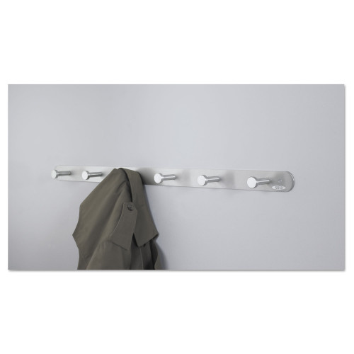 Safco Nail Head Wall Coat Rack， Six Hooks， Metal， 36w x 2.75d x 2h， Satin (4202)