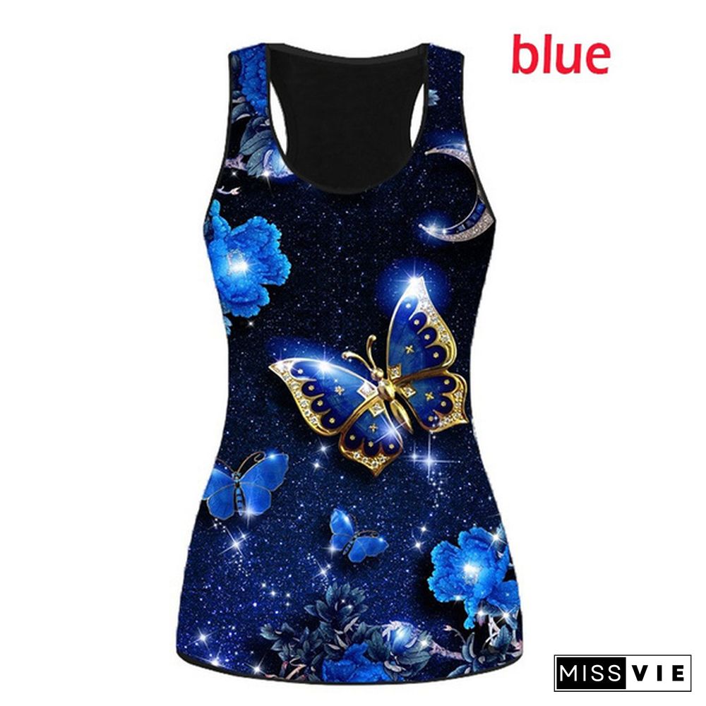 Women's Butterfly 3D Print Tank Tops Ladies Casual Sleeveless Tops Summer Vest Shirts Sexy Top Plus Size XS-8XL