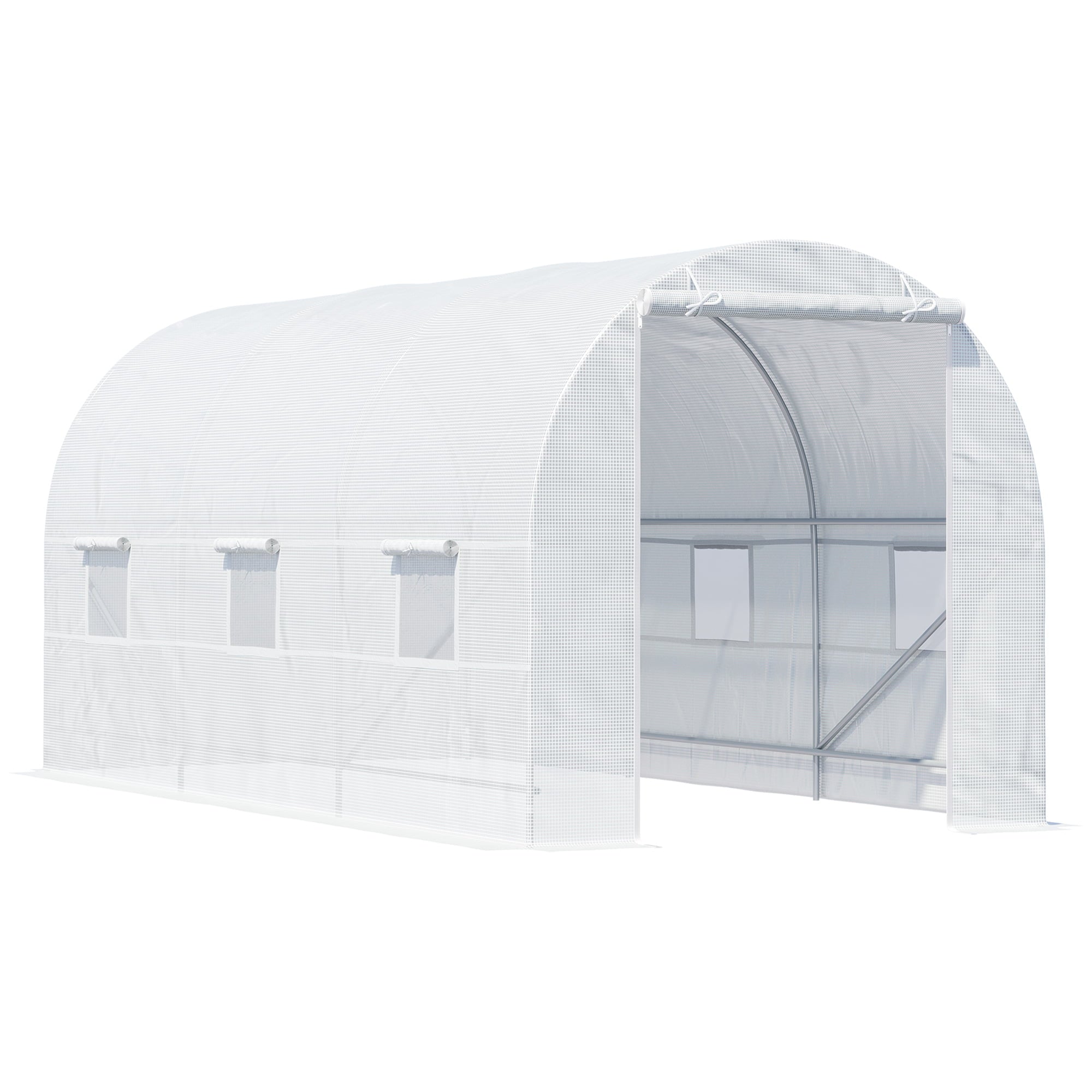 Outsunny 15' x 7' x 7' Walk-In Gardening Plant Greenhouse w/ PE Cover, White