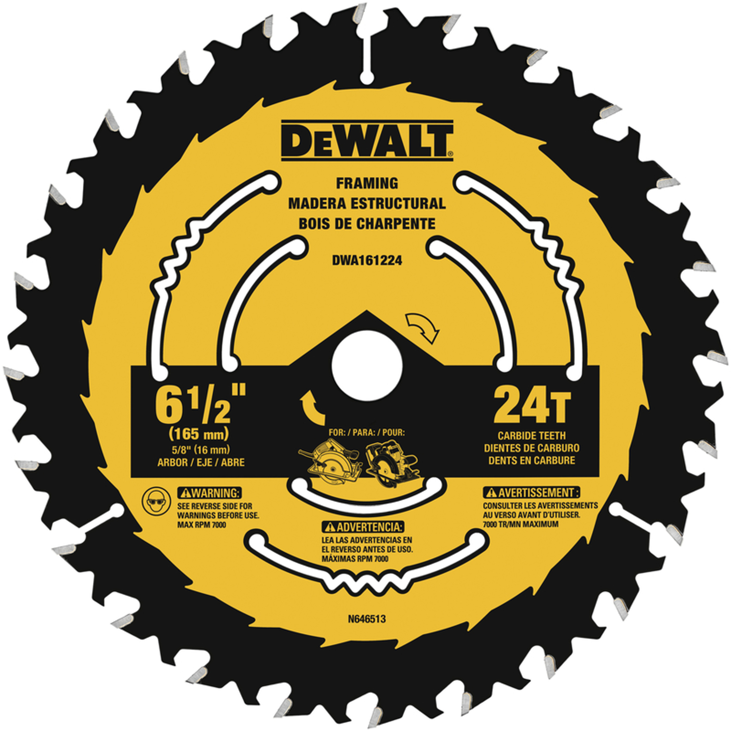 DW 6-1/2 in. D X 5/8 in. Tungsten Carbide Circular Saw Blade Set 18 and 24 teeth 2 pc